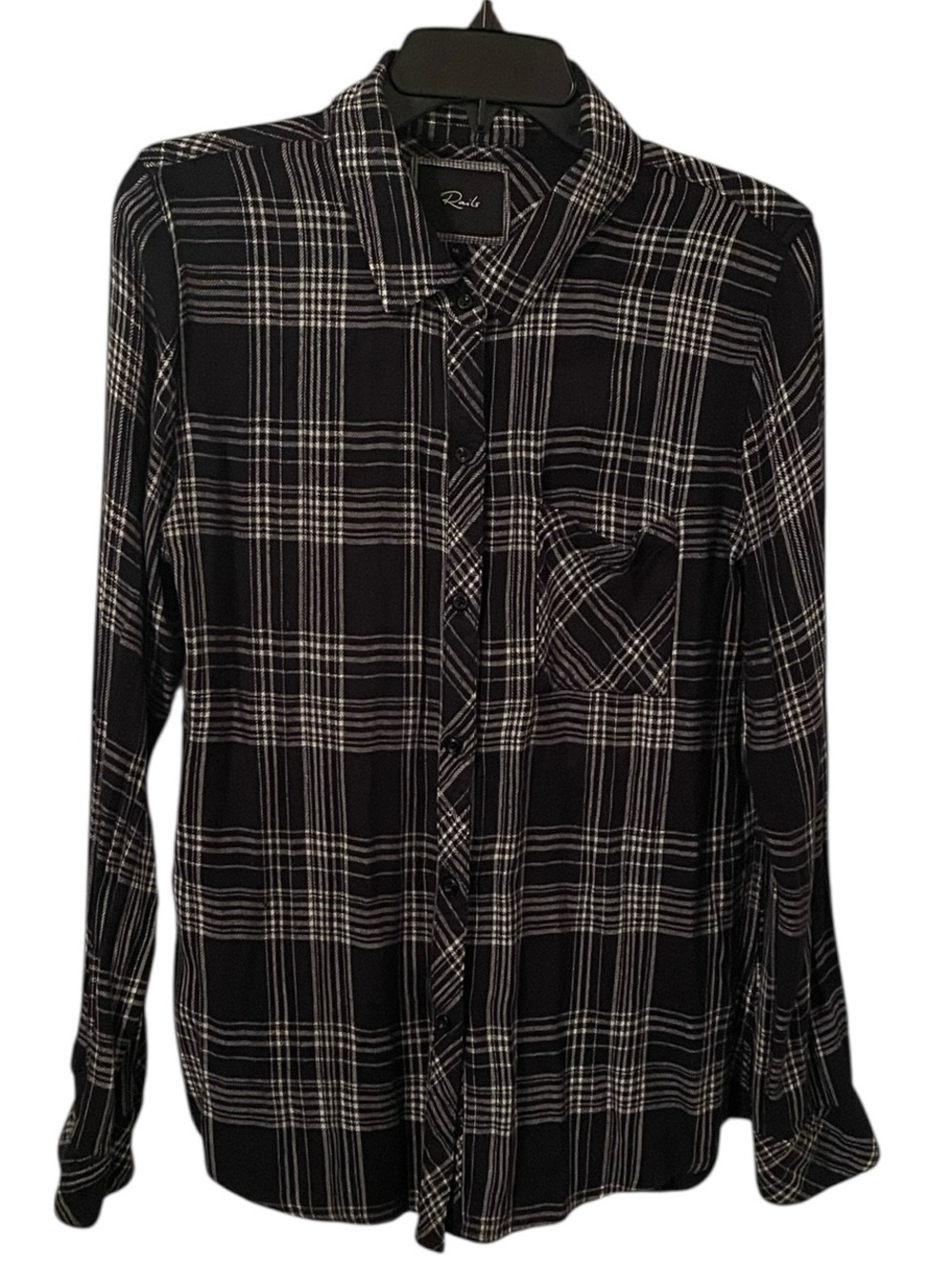 Rails Women's Black White Plaid Striped Pocket Button Down Shirt Top Size M‎
